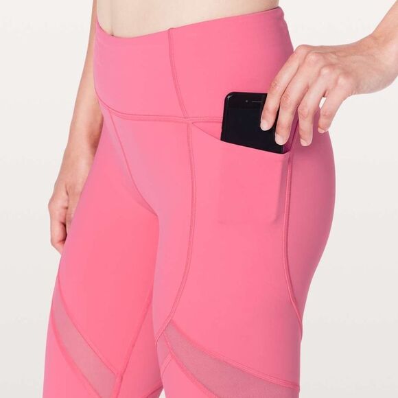 Lululemon On Pace Crop 21” Hot Pink Glossy Nulux Fast Free Pockets Like New 4 - Picture 4 of 12